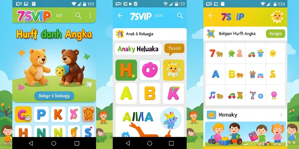 Antarmuka interaktif aplikasi 7SVIP untuk belajar huruf dan angka.