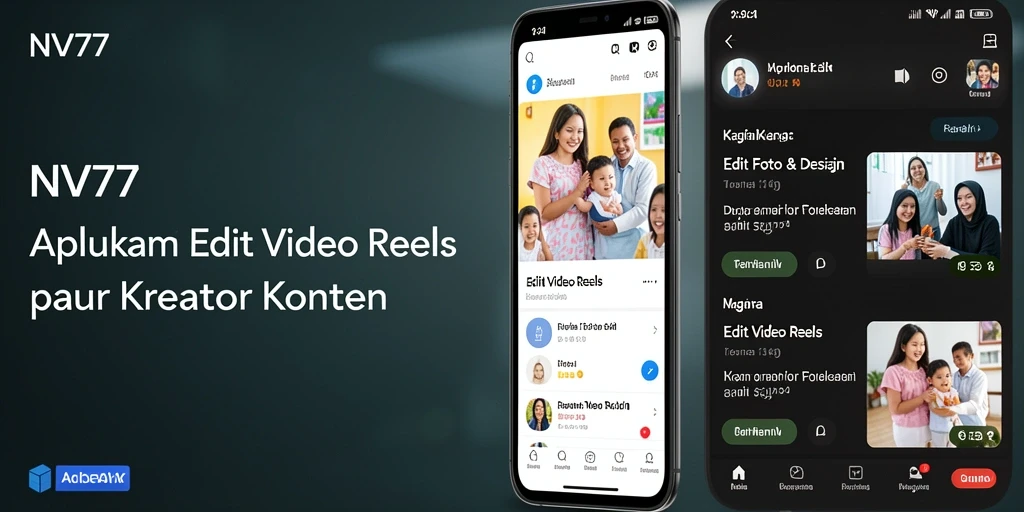 Antarmuka NV77 yang menarik dengan berbagai alat Edit Video Reels.