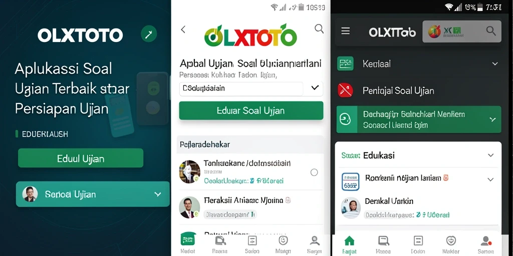 Screenshot antarmuka aplikasi OLXTOTO yang menampilkan fungsi soal ujian.